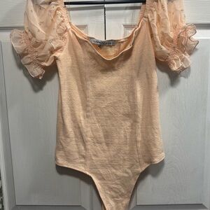 Peach Puff Sleeve Floral Corset Like Bodysuit